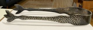 Vintage Hammered Silver Plated Metal Claw - Footed Ice/sugar Tongs