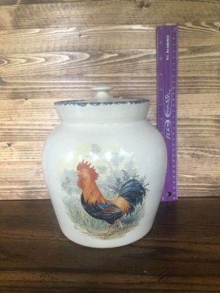 Vintage 1999 Home & Garden Party Rooster Crock Canister Set Of 3 With Lids 2