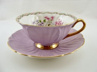 Shelley Lavender Floral Oleander Cup And Saucer - England