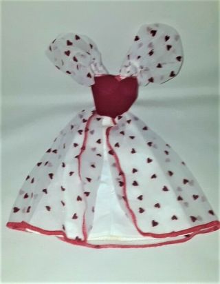 Vintage Barbie Doll Dress Gown Red White Hearts 2pc 80 