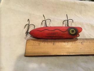 Vintage Antique Wood South Bend Bass Oreno 4” Fishing Lure Red Squiggle