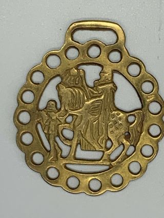 Antique English Horse Brass Medallion With Knight On Horse