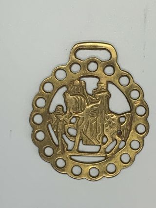 ANTIQUE ENGLISH HORSE BRASS MEDALLION WITH KNIGHT ON HORSE 2