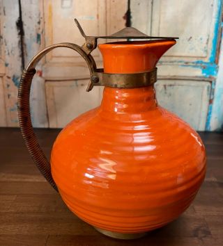 Vintage Bauer Of Los Angeles Orange Pottery Ringware Coffee Water Carafe Pitcher