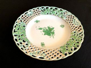 Herend Porcelain Handpainted Green Chinese Bouquet Wall Plate 8434/av