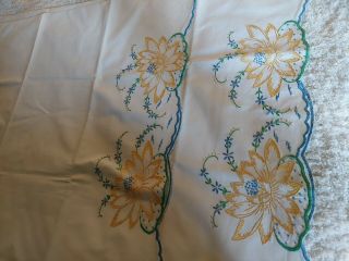 Vintage Pair Pillowcases Embroidered Lotus Flowers Yellow & Blue