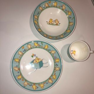 Tiffany & Co.  Chicks Yellow Chickees 3 Piece Set Cup Bowl And Plate