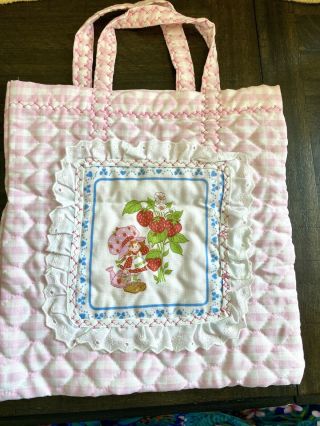 Vintage Handmade Strawberry Shortcake Quilted Purse Tote Bag (10.  5”x10”)