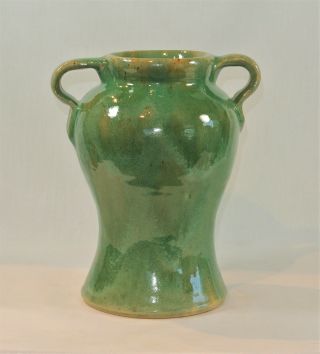 Panama Pottery Green Handled Vase 8 Inches Vintage California