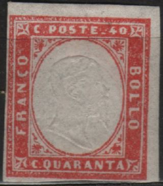 Italy Sardinia 13 1855 40c Red Vittorio Emanuele Ii Mng