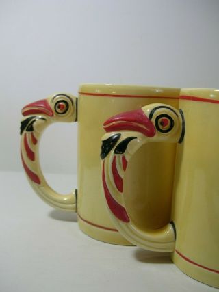 Vintage Pair Ditmar Urbach Art Pottery Toucan Mugs Hand Painted Czechoslovakia