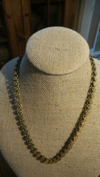Antique Vintage Necklace,  Gold - Tone Metal Flower Chain,  18 "