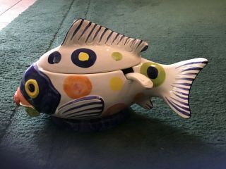 Zanolli Italian Vintwgenhand - Painted Fish Tureen With Ladle