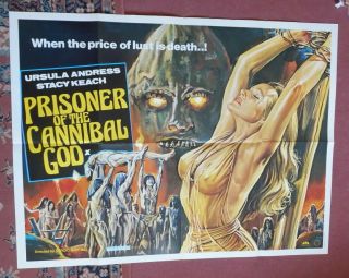 Prisoner Of The Cannibal God (1978) Uk Quad Poster Great Pulp Art,  Ursula Andress