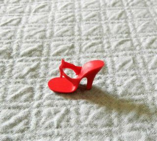 One Only - 1 " Vtg Red Plastic High Heel Slip - On Bow Doll Shoe For Vogue Jill