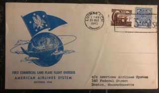 1945 Limerick Ireland First Flight Cover Ffc To Boston Ma Usa Commercial Oversea