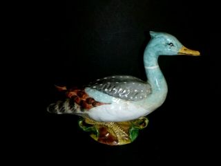 Vintage Cantagalli Hand Painted Majolica Blue Headed Mallard Duck Fine Italy
