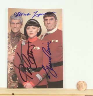 Leonard Nimoy,  Kim Cattrall,  Mark Lenard Signed 4x6 Postcard W/coa Star Trek 6