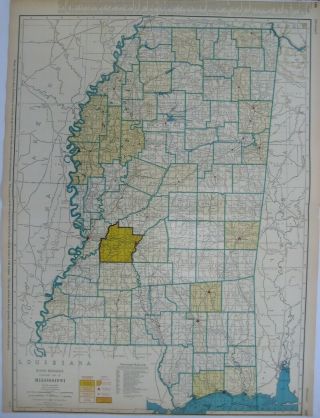 1958 Mississippi Commercial Atlas Map Railroads Counties Rand Mcnally
