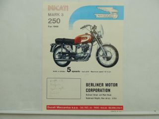 Vintage 1966 Moto Ducati Berliner Mark 3 250 Brochure And Specifications L6410