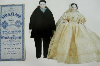 11p History Article - Antique Miniature German China Doll House Dolls - Wedding