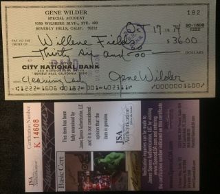 Gene Wilder Autographed Signed Check 1974 - Jsa Authenticated