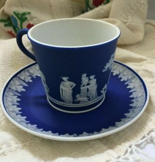 Wedgwood Jasperware Deep Dark Blue Tea Cup And Saucer,  Possibly Antique