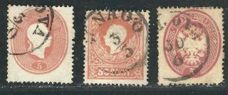Austria Lombardy Venetia Stamps 3 Different F/vf 1858 - 63 Scv $56.  50