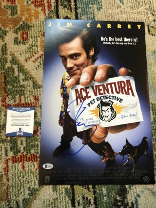 Jim Carrey Signed Ace Ventura Beckett Bas Poster Autograph Batman Riddler