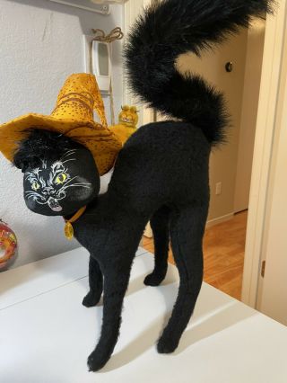 Annalee 2011 Halloween Large Black Cat Glitter Orange Witch Hat 12”