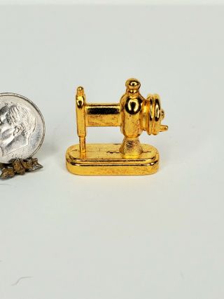 Vintage Solid Brass Sewing Machine 1:12 Dollhouse Miniature Table Top Item 3