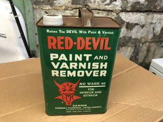 Antique Paint And Varnish Remover Can (empty) Gas Oil Advertising Red Devil Logo