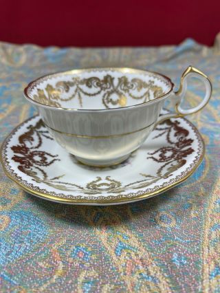 VINTAGE AYNSLEY GOLD AND WHITE TEACUP & SAUCER LARGE PINK CABBAGE ROSE 2