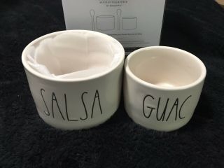 Rae Dunn Salsa And Guacamole Guac Bowls W/ 2 Bamboo Spoons Nib
