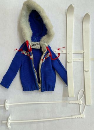 Vintage Barbie: 948 Ski Queen Blue Jacket With White Skis And Ski Poles