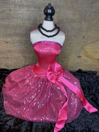 Vintage Doll Size Mannequin Dress Form For Display 16” Pink Sequin