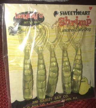 Vintage Bagley’s 3 In Natural Color Double Tail Sweetheart Shrimp 5pk Soft Bait