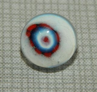 Antique Vtg Glass Paperweight Button Peter Ben Blue Red White Aprx:1/2 " 308 - D