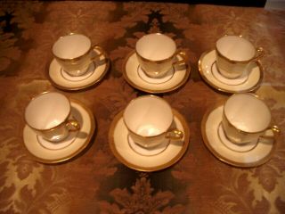 Set Of 6 Haviland Limoges Gold Encrusted Demitasse Cups And Saucers