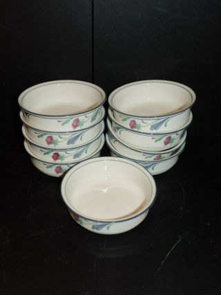 Set Of Seven (7) Lenox Poppies On Blue 5 1/4 " Fruit Dessert Bowls Near