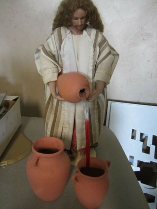Ashton Drake Water Into Wine Porcelain Jesus Figure And Terra Cotta Jars