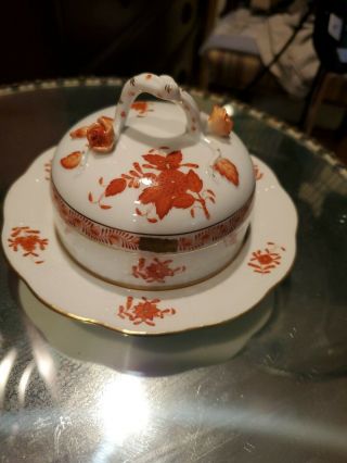 Herend Hungary Round Coveted Butter Dish 393 Chinese Bouquet Rust 2