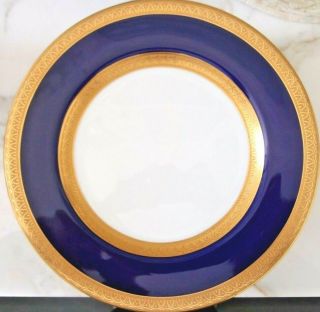 12 Antique Crown Staffordshire Cobalt Blue & Gold Dinner Plates