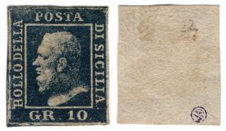 Italy Italia States Stati 1859 Sicilia Sicily 10 Gr.  Sassone 12 Signed Stamp