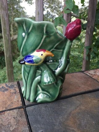 Vintage ART NOUVEAU Pottery Vase Jungle Flower TOUCAN One of a Kind 6/4 ❤️j8 2