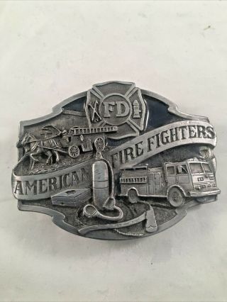 Vtg 1988 American Firefighters Heavy Pewter Belt Buckle Siskiyou Made In Usa