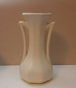 Vintage Nelson Mccoy Matte White Double Handle Pottery Vase Usa 9.  25 " Tall Mcm