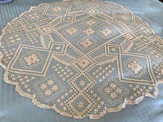 Vintage 40 " Round Table Cover Beige Lace