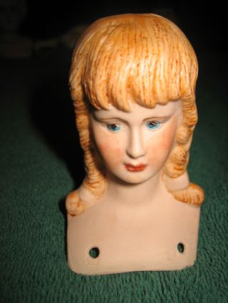 Vintage Ceramic Woman Doll Head W/ Blonde Hair_says Amy On Back 3 " T X 2 " W