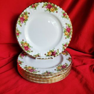 Set 8 Royal Albert Old Country Roses 1962 China 10.  5 Dinner Plates Absolute
